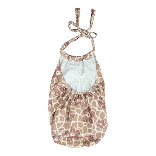 Beige Wild Hibiscus Halter Romper