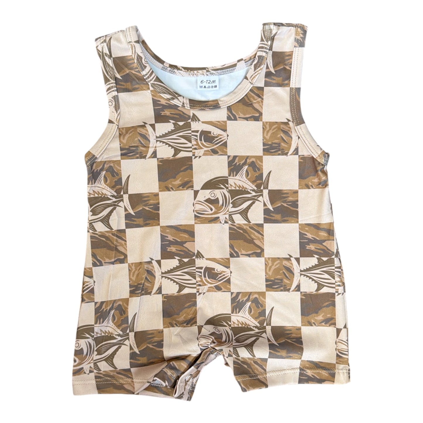 Camo Checkered Fish Nalu Romper