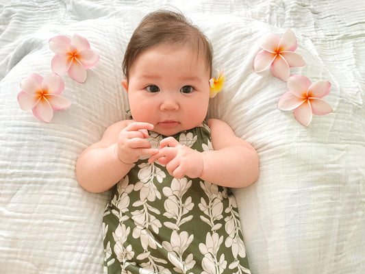 Olive Plumeria Lei Halter Tie Romper