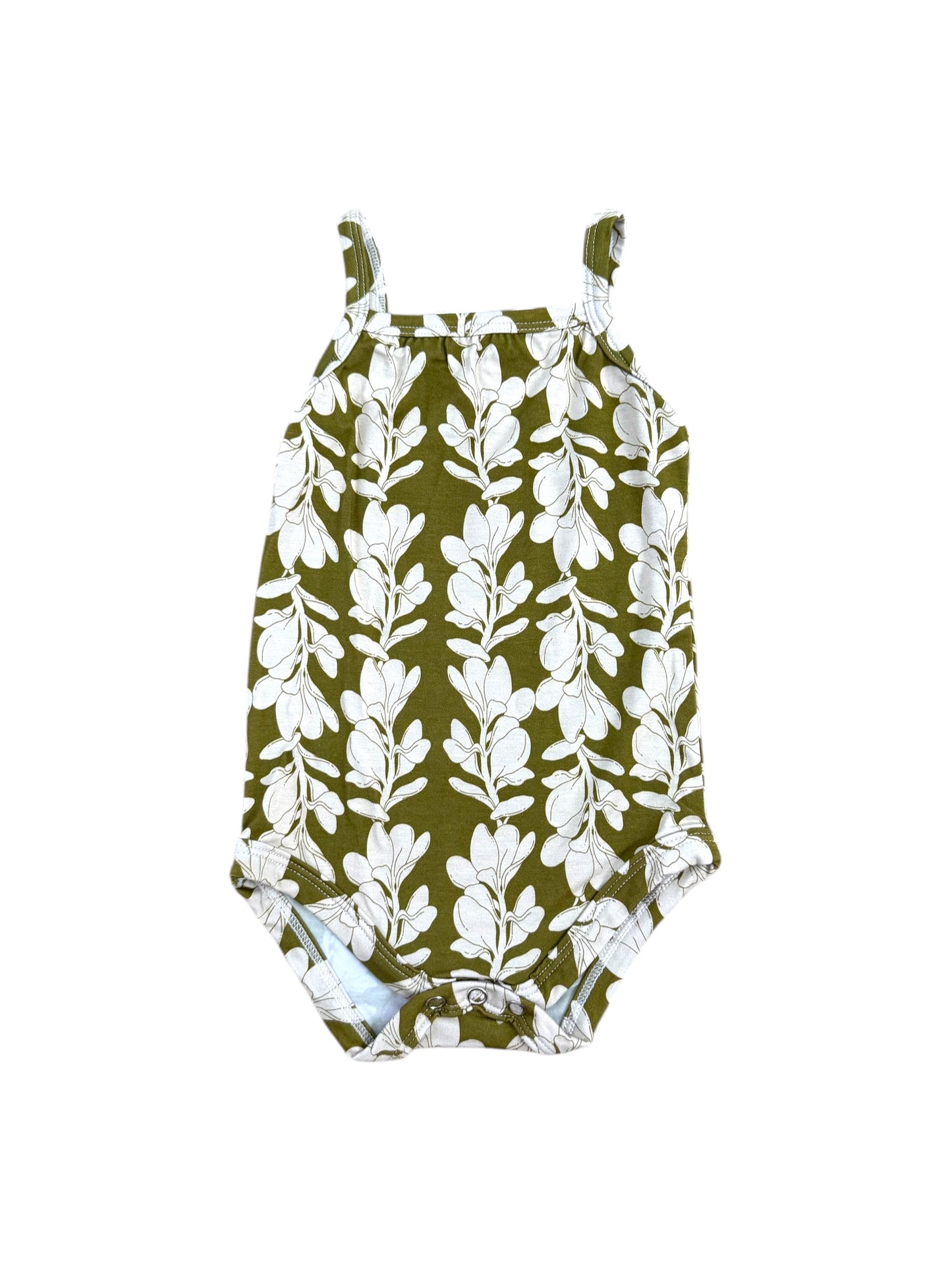 Olive Plumeria Lei Bamboo Tank Onesie