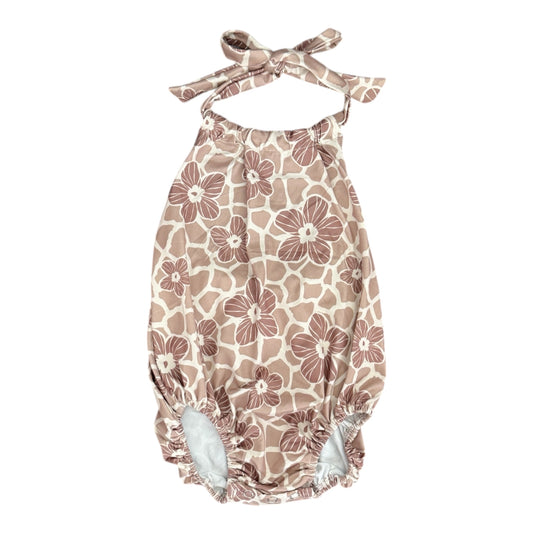 Beige Wild Hibiscus Halter Romper
