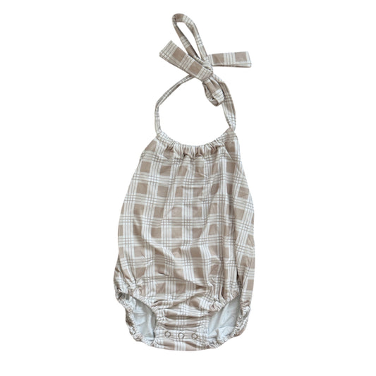 Beige Palaka halter Romper