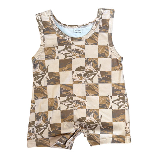 Camo Checkered Fish Nalu Romper