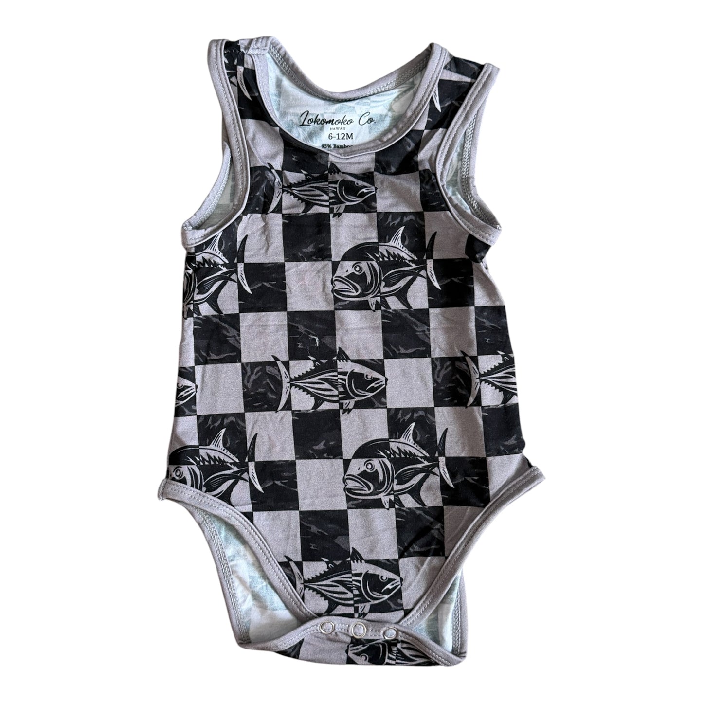 Black Camo Checkered Fish Bamboo Tank Onesie