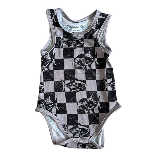 Black Camo Checkered Fish Bamboo Tank Onesie